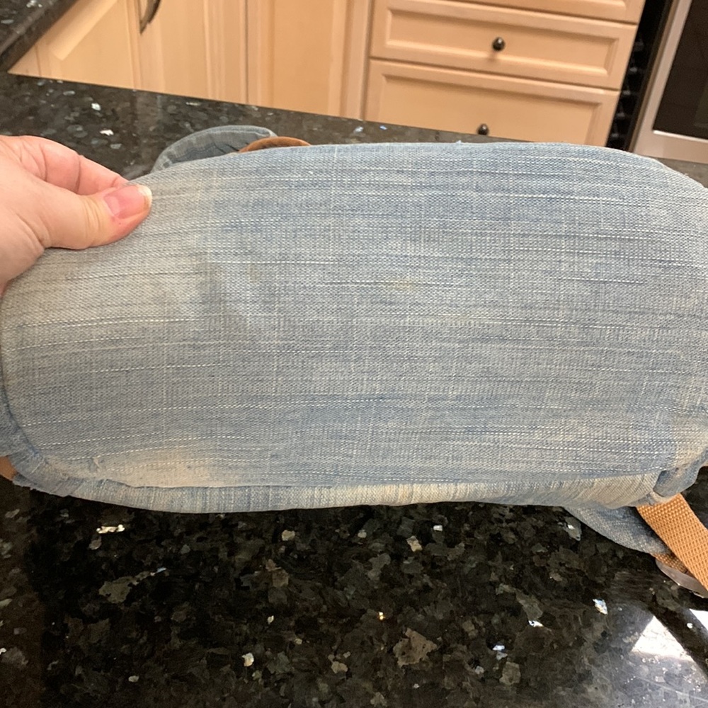 Large Denim Blue Brown Backpack - Picture 2 of 5
